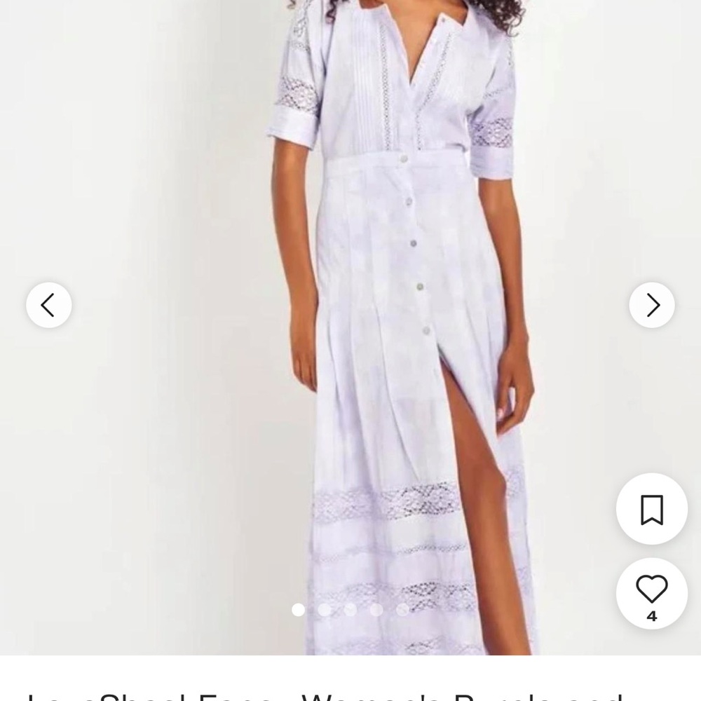 LoveShackFancy Edie Lace Short Sleeve Midi Shirt Dress Lavender EUC XS